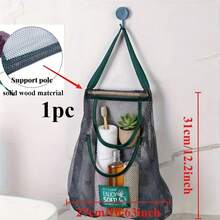 1pc Large Capacity Double Layer Hanging Mesh Storage Bag, Reusable, Suitable For Storing Fruits And Vegetables, Washable, Can Be Hung On Wall, Also Used For Storing Garlic, Potatoes, Onions Or As Food Pantry Storage Bag, Suitable For Kitchen - View 3