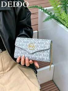 Dedoo PU Leather Dual-Color Letter Print Casual Shoulder Bag, Envelope Bag, Chain Shoulder Bag, Crossbody Bag, Women's Style, Fashionable And Versatile - Blue - View 1