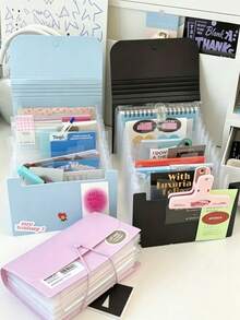Carpeta de Archivo Acordeón A6, Bolsa Organizadora de Documentos Portátil Expandible de unicolor con Pestañas de Índice, Carpeta Expandible Multifunción, Almacenamiento de Documentos Conveniente, Carpeta Clasificada de Múltiples Capas con Etiquetas, Bolsa de Archivo de Facturas - A - Ver 5
