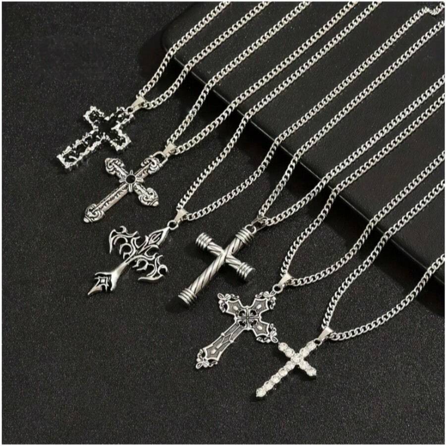 6PCS Y2K Style Necklace Set - Grunge Emo Gothic Accessories, Vintage Silvery Jewelry, Necklace For Kawaii Clothes & Y2K Aesthetic - Silver - View 1