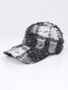 刷毛格紋水鑽棒球帽，做舊磨損邊緣 Y2K 可調節卡車帽，多色女款休閒街頭風遮陽帽 - A - 查看 14