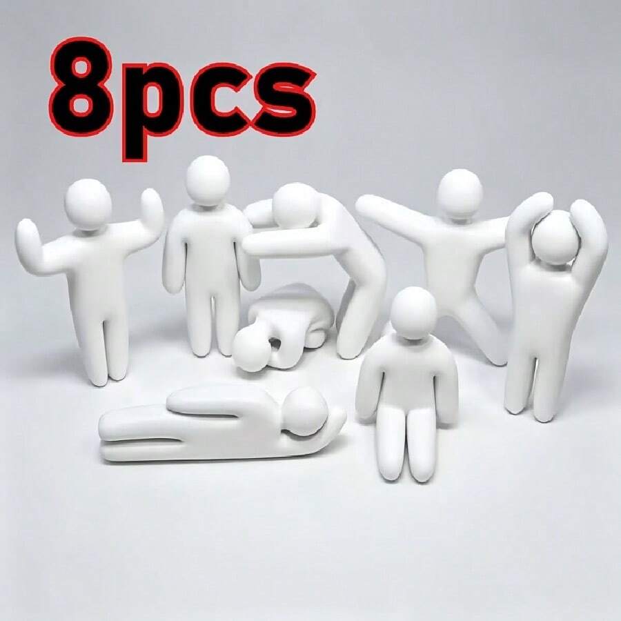 8pcs Creative Game Character Figure Set, Expression & Pose Figurines, Dab / Knee-Hugging Stretch Design, Gen Z Gamer Desktop Decor, Room & Office Decoration, Suitable For Halloween & Christmas Gifts - Multicolor - View 1