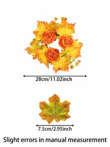 51pcs/Set Halloween/Autumn Maple Leaf Candle Ring Decor. Artificial Maple Leaf Set, Candle Wreath, Autumn Tabletop Decoration, Halloween And Thanksgiving Centerpiece, Harvest Festival Party Styling, DIY Autumn Wedding Tabletop Decor. - A - View 4