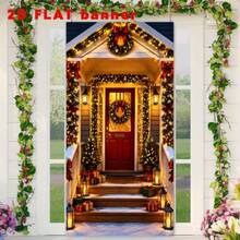 2D Plane 1 Piece Of Christmas-Themed Porch Banner Background, A Warm Christmas Porch Scene With Snow Theme, Featuring Christmas Wreaths, Colored Lights, Gift Boxes, And Small Christmas Trees. No Power Supply Required. - A - View 6