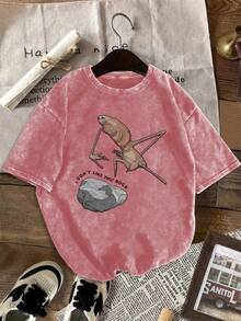 Men Shirts Marcus The Worm Retro T-Shirt - Cute Worm & Marcus Face Graphic Print, Soft Washed Vintage Short Sleeve Top, Small Round Neck Casual Summer - 紅色 - 查看 14