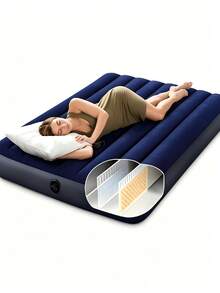Classic Downy Air Mattress With Leak-Proof Inflation Valve, Lightweight & Foldable Design, Sturdy Support Without Sagging. Multi-Purpose Inflatable Bed Ideal For Outdoor Camping, Short Trips And Office Naps (Air Pump Not Included) - Multicolor - View 6