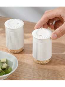 1pc Vertical Striped Plastic Toothpick Holder, Dust-Proof Sealed Desktop Dispenser, Suitable For Home Kitchen, Restaurant, Hotel, Cafe, Catering Store, Bar Countertop Decoration, Toothpicks Not Included - View 2