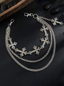 1pc Men's Cross Pendant Pants Chain, High-End Hip-Hop Street Jeans, Hanging Chain, Waist Chain, Versatile Accessories - Silver - View 4