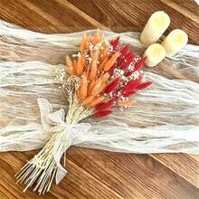 55pcs Red And Orange Artificial Rabbit Tails And Star Flowers - A Bold Autumnal Faux Decor Set. Perfect For Autumn Crafts, Halloween Party Decorations, Thanksgiving Table Centerpieces, Farmhouse Vase Fillers, Everyday Home Decor And Seasonal Holiday Displays. - Multicolor - View 6