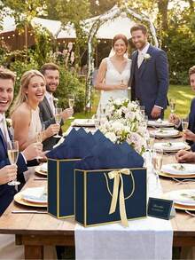 13.7 Inch Large Gift Bags With Handles, 2pcs Deep Blue Paper Gift Bags, Includes Tissue Paper, Ribbon And Card, Suitable For Men's Birthday, Wedding Groomsman, Anniversary, Business Celebration - Blue - View 6
