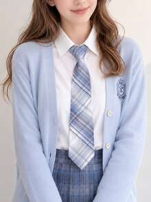 1件裝藍色格紋JK領帶/蝴蝶結 日式校服配件 女款女大學生風格西裝襯衫裝飾 - 彩色 - 查看 3
