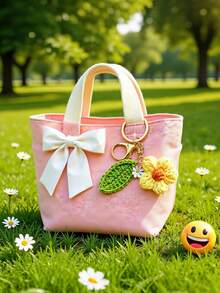 Handmade Exquisite Pom Pom Flower And Green Leaf Keychain, Plant Leaf Pattern, Casual, Cute And Elegant, Suitable For Party, Commute, Travel, Couple, Car, Apartment Keys And More. All-Season Valentine's Day Car Decoration, Also Can Be Used As Bag Charm - Multicolor - View 8