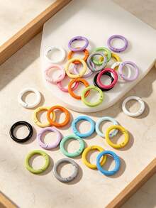 12/34pcs Random Color Mixed Heart, Flower, Donut, Cat And More Styles Painted Candy Color Spring Clasp Open Ring Keychain Pendant, Suitable For DIY Handmade Decoration Crafts, Bag Hook - Random Color Mixing - View 4