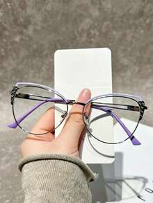1 pieza Gafas de ojo de gato con strass exquisitas para mujeres, estilo de lujo, efecto adelgazante de rostro, accesorio de estilo callejero - transparente - Ver 3
