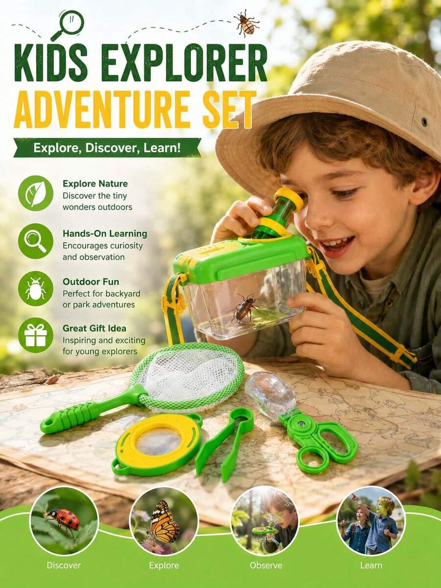 Children's Outdoor Adventure Set - Insect Catching Tool Kit (Includes Insect Observation Box, Magnifying Glass) This Is An Educational Toy That Helps Develop Hand-Eye Coordination, Suitable For 3-12 Years Old Boys And Girls As Birthday Gifts, Accessories In Random Colors