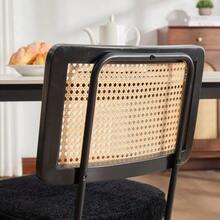 Modern Dining Chair, Set Of 2, Chenille Upholstery, Armless, Solid Wood Frame On The Backrest, Rattan Look, Adjustable Metal Legs - Black - View 8
