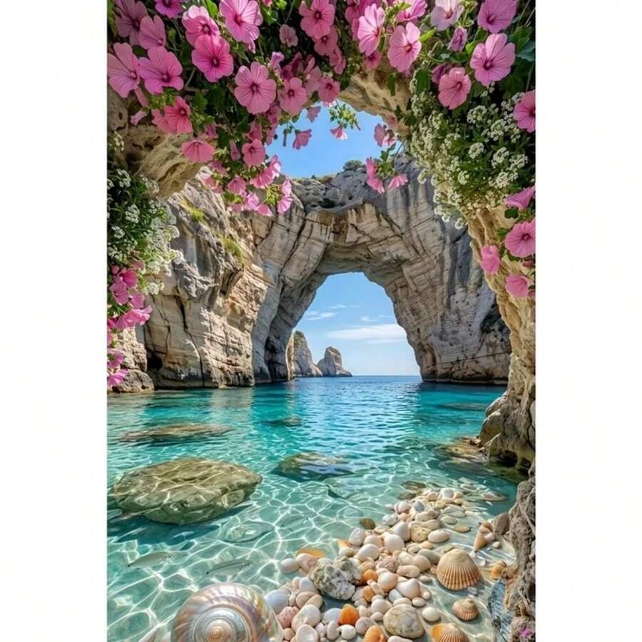 1PC DIY 5D Diamond Painting Kit Floral Ocean Scene Pattern - Round Full Diamond Art Mosaic Craft, Home Wall Decor, Frameless - No Frame - View 1