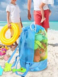 Adjustable Nylon Beach Toy Bag, Drawstring Closure, Lightweight Mesh Storage Bag, Suitable For Toys, Clothing, Etc., Ideal For Teen Beach Travel, 5 Colors Available, Teen Beach Shell Storage Bag - Multicolor - View 3