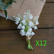 Mini Lily Of The Valley Bouquet 5 Stems/Bunch Mini Artificial Flowers Gift Photo Prop Wedding Decor Tabletop Ornament Packaging Decoration - White - View 12