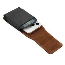 Premium Cowhide Texture PU Waist Bag, Fits Phones 6.5"/6.7"/6.9"/7.2" With Belt Clip - Brown - View 4