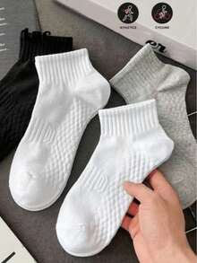 1/3/10/15 pares de calcetines deportivos de tobillo para hombre de unicolor con acolchado grueso, transpirables y absorbentes de sudor, calcetines cortos para correr y ciclismo, cómodos y casuales de corte bajo para uso diario - Multicolor - Ver 1