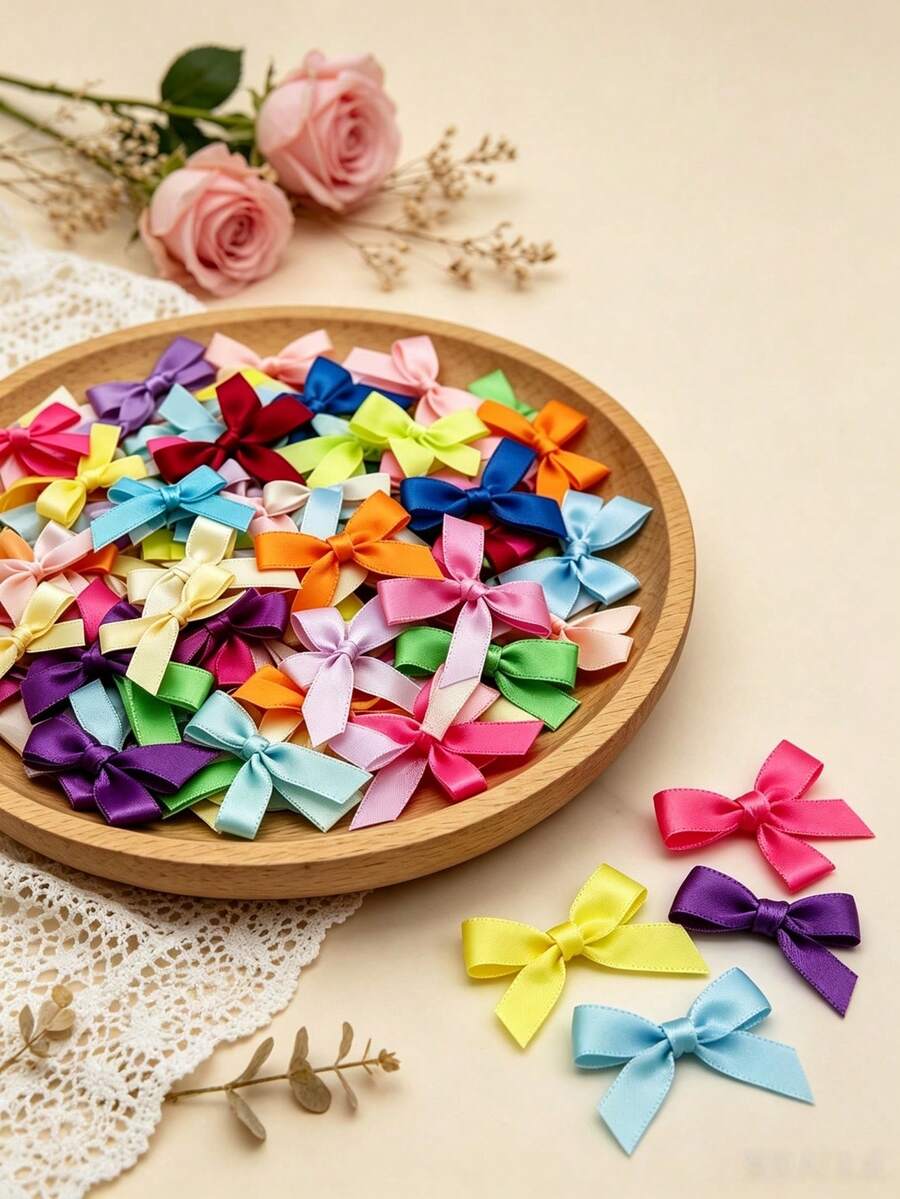(50pcs/Pack) 4cm Ribbon Bows, Multiple Colors Available, Suitable For Gift Decoration And Hair Accessories Making, Valentine's Day Gifts