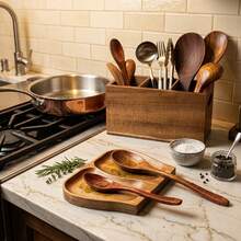 1/2/3pcs Set Rosewood Pot Rack Spoon Holder, Double Layer Kitchen Countertop Spoon Rack, Suitable For Kitchen Stove Utensils, Soup Ladle, Cooking Spoon, Whisk, Strainer, Tongs, Modern And Rustic Style - Multicolor - View 4