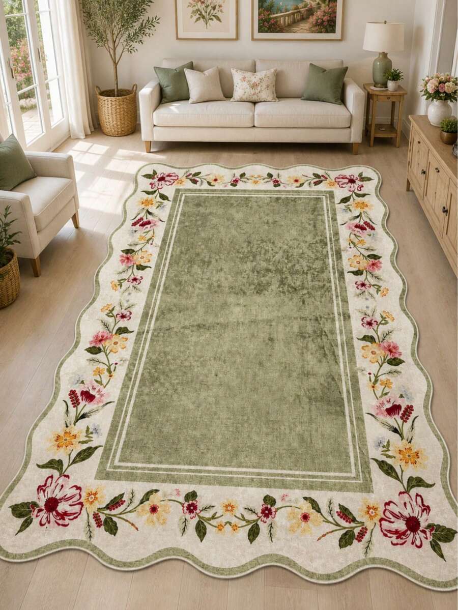 Chilai Home Floral Pattern Area Rug, Soft Non-Slip Carpet For Living Room & Bedroom, Runner Rug, Washable Kitchen Rug, Home Decor Rug, Made In Turkey - Multicolor - View 1