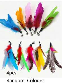 Juguete para gatos, set de juguetes para gatos, plumas artificiales de colores, varita para gatos, campana de oruga, cabeza de varita para gatos reemplazable, se puede usar en interiores y exteriores, entrenamiento, obediencia independiente, alivia el aburrimiento, (Azul, Negro. (Color de cabeza de reemplazo aleatorio)). - Multicolor - Ver 12