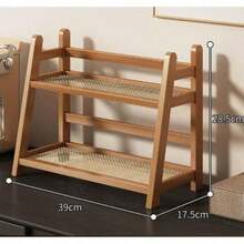 Bamboo Double-Layer Storage Rack, Tea Cup And Coffee Cup Holder, Spice Rack, Flower Stand And Bookshelf, Suitable For Kitchen, Office And Other Places, Quick Drainage And Ventilation, Moisture-Proof And Mold-Resistant - Multicolor - View 9