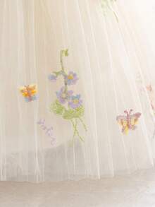 女嬰 3D 花朵刺繡公主洋裝，細肩帶洋裝，適合兒童生日、花童、婚禮、萬聖節及其他節日慶祝 - 香檳色 - 查看 4