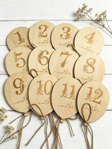 12/6pcs Double-Sided Newborn Milestone Cards, Wooden Birth Announcement Plaques For Recording Baby's Birth Information, Newborn Photography Props, Welcome Baby Gift - Multicolor - View 3
