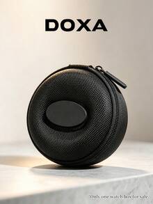 Caja de almacenamiento individual redonda mini DOXA para reloj, carcasa dura anti-colisión con forro de terciopelo, organizador de reloj de tamaño de bolsillo, adecuado para llevar a diario - Negro - Ver 5