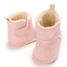 Winter Snow Boots For Toddlers, Fuzzy Fur Collar Ankle-High Soft Sole Warm Shoes - Pink - View 4