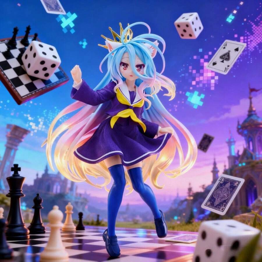 1件/動漫少女動作模型遊戲生活白色貓耳制服版皇冠獎品模型桌面裝飾品 - 彩色 - 查看 1