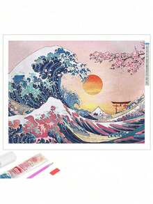 5D 鑽石畫 日落、櫻花、巨浪 - 彩色 - 查看 1