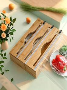 Wall Mount Bamboo Plastic Wrap Dispenser With Paper Towel Holder, Kitchen Storage Bamboo Wrap Dispenser,Kitchen Storage Rack,Aluminum Foil Storage Organizer, Kitchen Spice Rack Organiser,Home Organisation Accessory - View 5