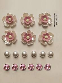 18pcs Pink Five-Petal Flower, Crystal Rhinestone, Pearl DIY Shoe Charms Set, Suitable For Clogs, Beach Shoes, Sandals - Multicolor - View 7