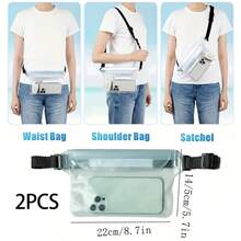 2pcs/PVC Transparent Touchscreen 3-Layer Protective Waterproof Phone Bag, Long Strap For Shoulder/Waist Carry, Waterproof Pouch For Fishing, Water Sports, Beach, Water Park Storage - Clear - View 3