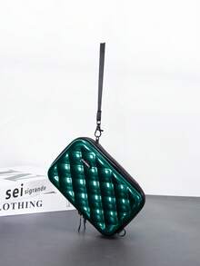 Mini bolso bandolera simple con diseño de rombo, bolso de un solo hombro, bolso de carcasa dura resistente al agua de PVC, casual y versátil para hombres - Verde Oscuro - Ver 3