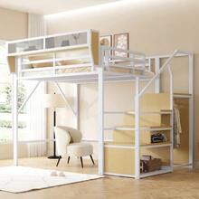 Loft Bed 140x200 With Flexible Storage, Metal Bed Adult Bed Children's Bunk Bed White - White - View 4