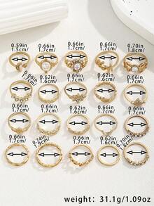 20 Pieces/Set Bohemian Style Rhinestone Decorated Rings, Including Leaf, Butterfly And Various Shapes, Suitable For Women To Wear, Applicable To Summer - Gold - View 2