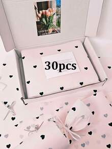 30/45/60/100pcs Pink & Black Heart Pattern Tissue Paper, Suitable For DIY Crafts, Party Favors, Bouquet Wrapping, Clothing Packaging And Birthday Gift Decoration - Black Heart Foundation - View 6