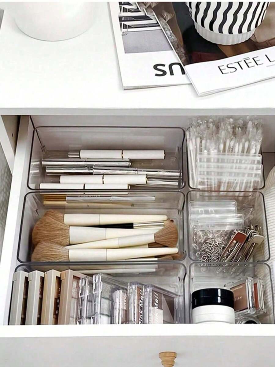 13/11/8/6/2/1 Compartment Transparent Plastic Drawer Storage Box Set, Multi-Compartment Desktop Vanity Organizer, Makeup Jewelry Storage Box, Suitable For Kitchen Bedroom Bathroom - Clear - View 1