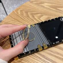 1pc Boys Girls Phone Case Electroplated Square Shell Water Transfer Kevlar Rhinestone Ring Holder Foldable Phone Case Protective Cover Compatible With Samsung Galaxy Z Flip8 Galaxy Z Flip7 Galaxy Z Flip6 Galaxy Z Flip7FE Galaxy Z Flip5 - Multicolor - View 8