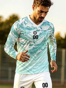 2026 Autumn/Winter V-Neck Long Sleeve Football Jersey Set, Quick-Dry Training Wear, Customizable Name Number LOGO Print Men's Team Match Gear Sports - Multicolor - View 5