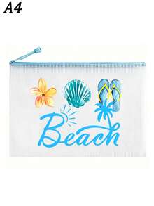 時尚防水PVC沙灘包，印有「Beach」彩色字母，A4尺寸，透明化妝包配尼龍拉鍊，適合游泳、潛水和夏季度假，輕巧，適合年輕男女，沙灘包配件，旅行必需品，旅行配件，度假必備。返校用品盥洗包沐浴包大容量淋浴包，女性母親節禮物教師禮物郵輪必備 - 彩色 - 查看 22