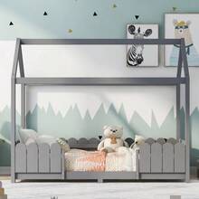 House Bed 90x200 Cm - Versatile Wooden Children's Bed For Boys & Girls - With Safety Rail And Slatted Frame - Grey - View 2