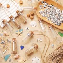 100 Sets DIY Mini Glass Bottle With Cork Stoppers And Ocean Decorative Pendant Nautical Necklace Ornaments Message Bottle Message In Wish Jar Kit For Beach Party Wedding Baby Shower Decor - Colorful - View 6