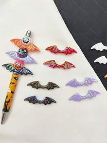 10 peças/Conjunto Pingente Vertical de Asa de Morcego em Acrílico Eletrolítico, Contas DIY Feitas à Mão para Halloween, Adequado para Carro, Telefone, Caneta, Joias - Multicolorido - Visão 2